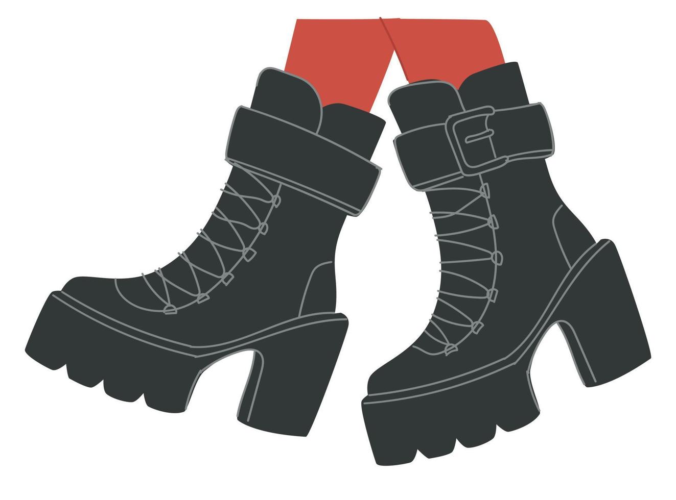 Massive winter boots with laces and straps vector