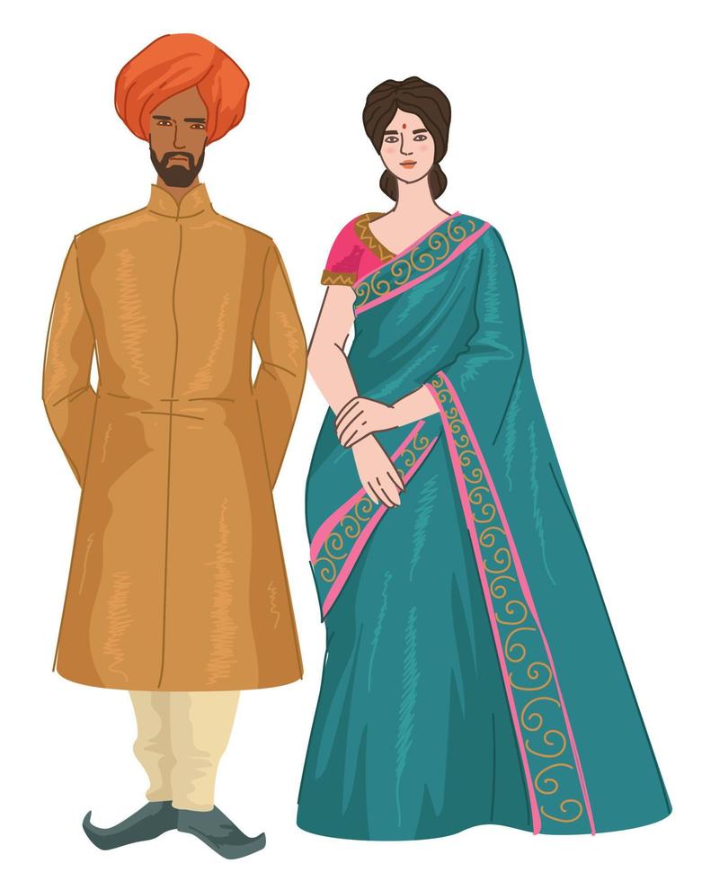 pareja india hombre y mujer en ropa tradicional 17795136 Vector en Vecteezy