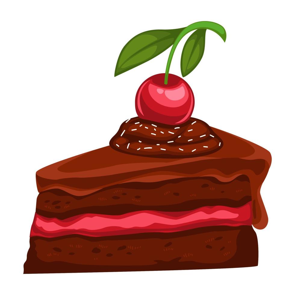 Chocolate cake with cherry berry, desert dish vector