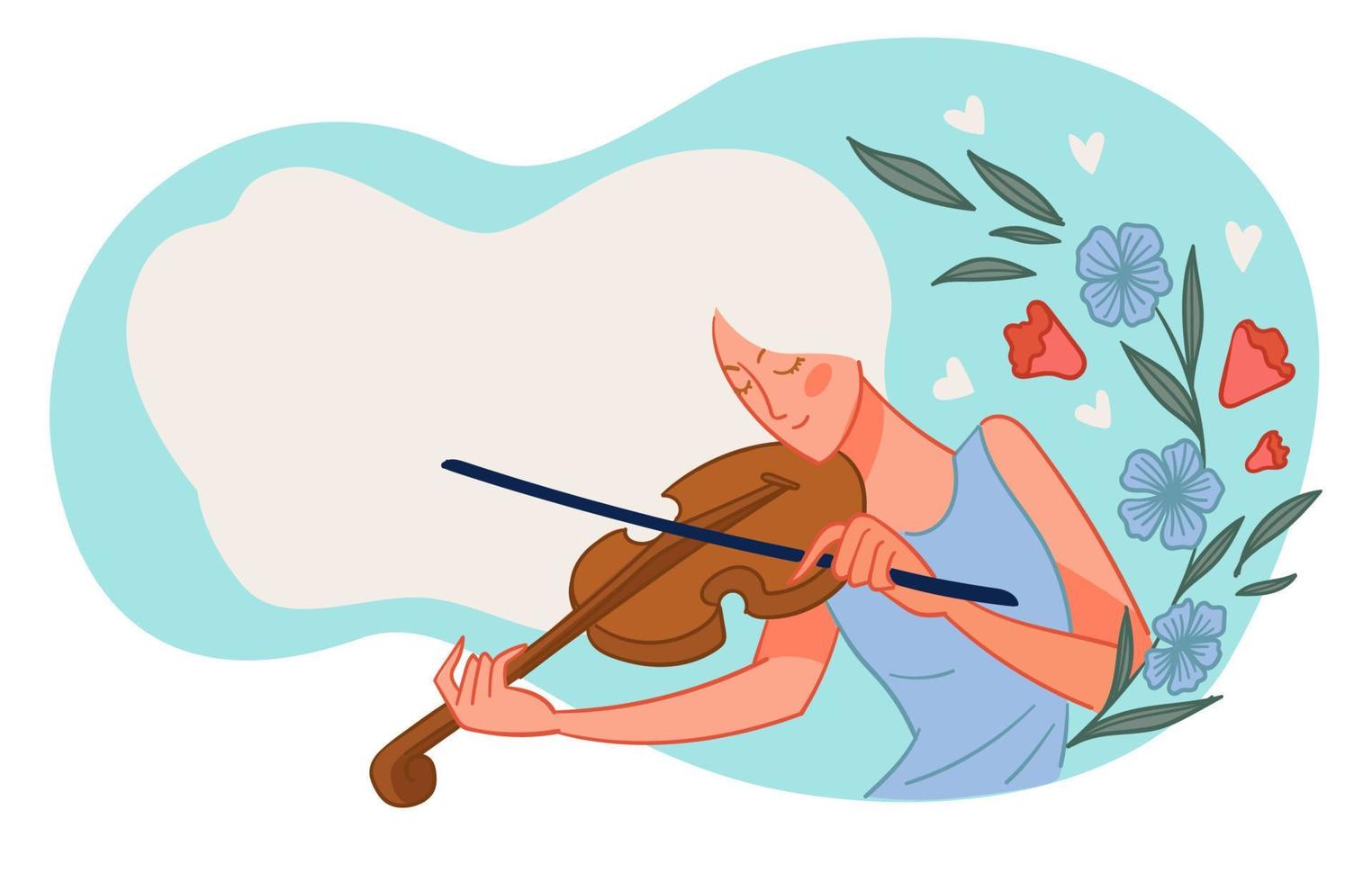 Woman playing violin, violinist with instrument vector