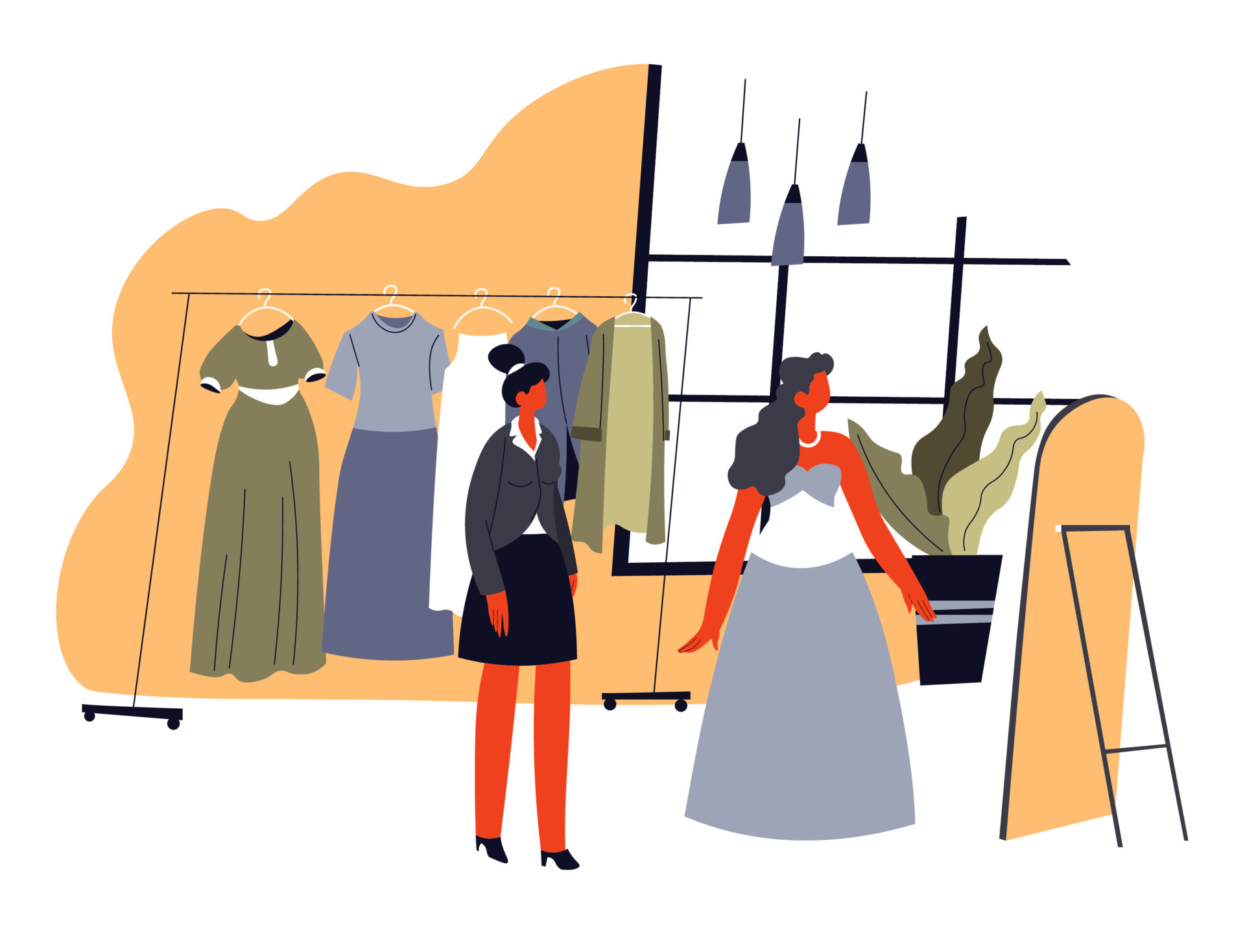 Woman choosing dress in boutique, clothes shopping 17795213 Vector Art ...