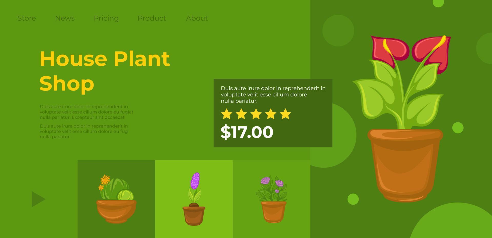 tienda de plantas de interior, sitio web en línea con flores vector