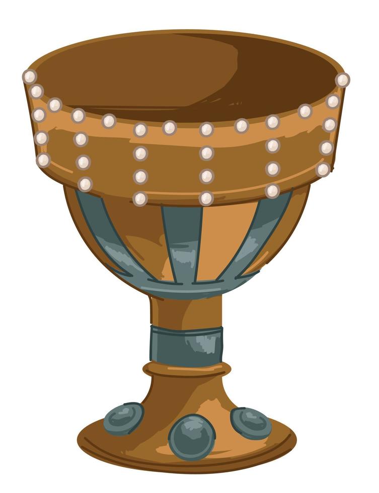 Golden goblet with pears and gemstones, old cup vector