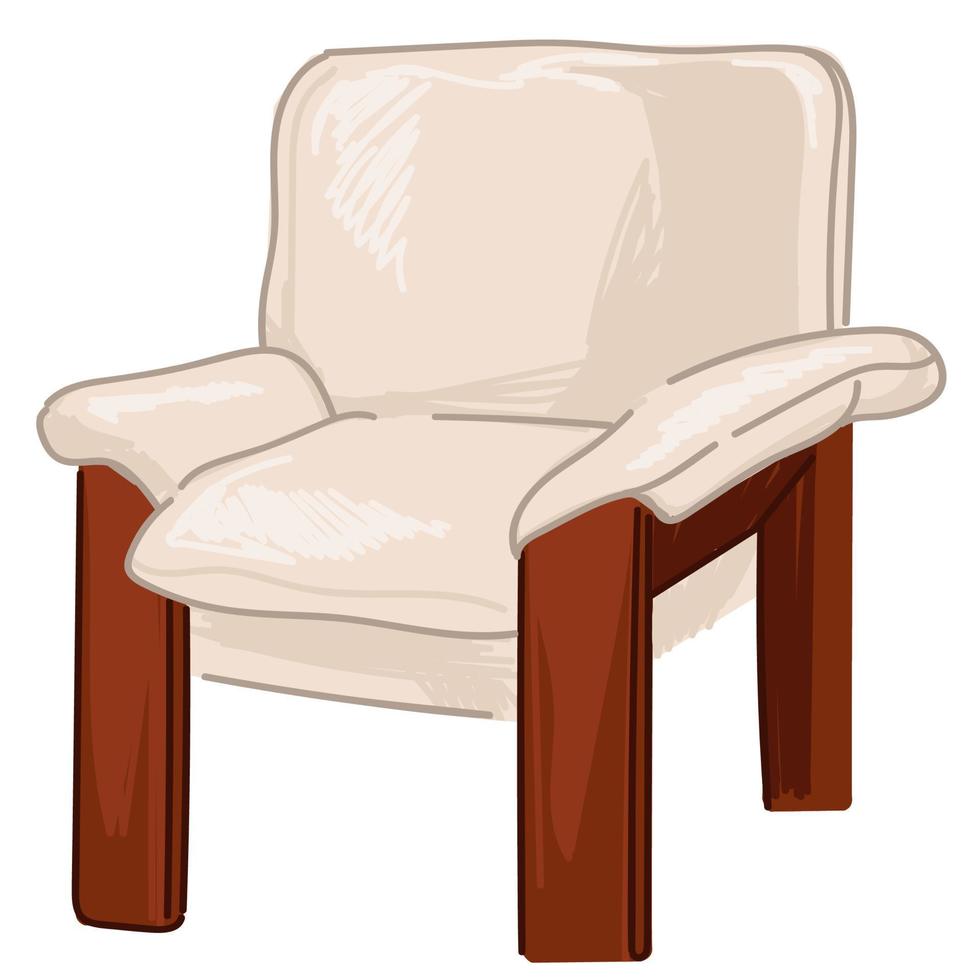 Modern furniture of 80s, soft armchair of wood vector