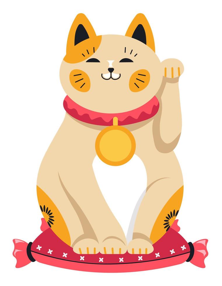 Asian cat symbolizing luck and wealth, maneki neko vector