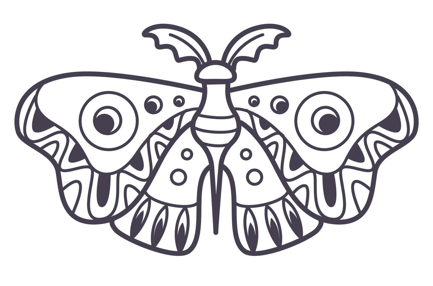 Moth with ornaments on wings, magical creature vector