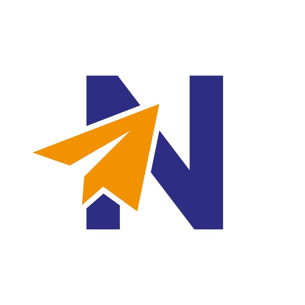 concepto de logotipo de viaje de letra n con plantilla de vector de icono de avión de papel