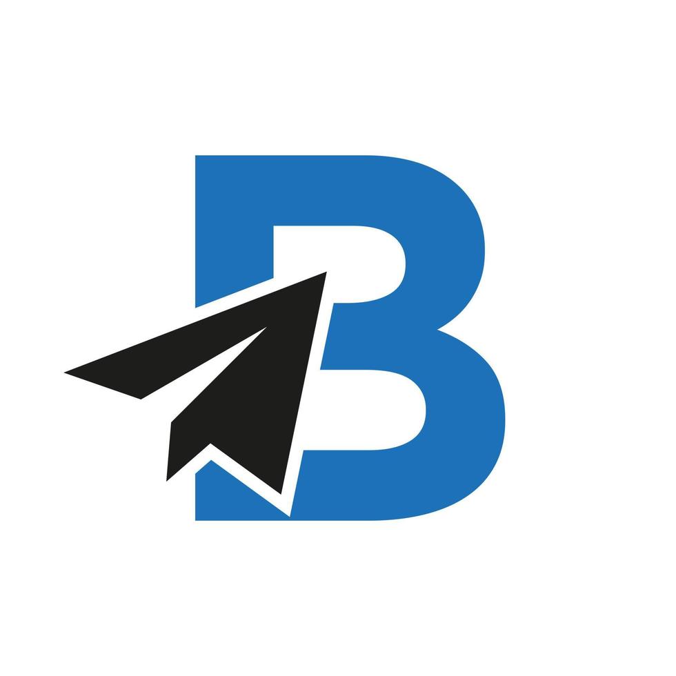 concepto de logotipo de viaje de letra b con plantilla de vector de icono de avión de papel