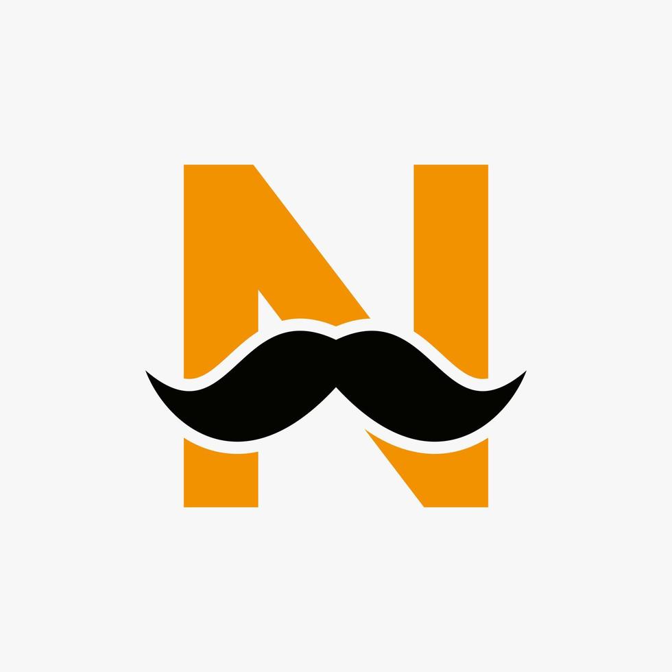 diseño del logotipo de la barbería de la letra n. logotipo de peluquero para estilo de bigote y símbolo de moda vector