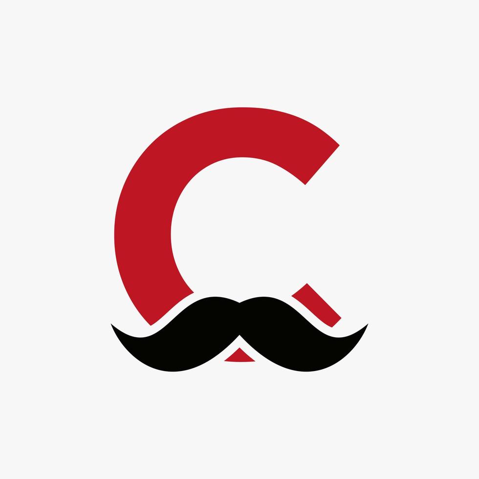 diseño del logo de la barbería con letra c. logotipo de peluquero para estilo de bigote y símbolo de moda vector