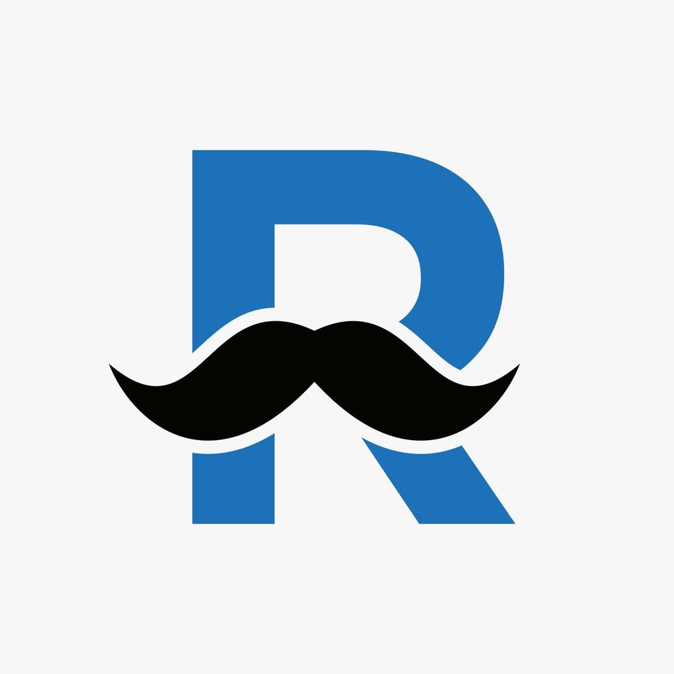 Letter R Barbershop Logo Design. Hairstylist Logotype For Mustache Style and Fashion Symbol vector
