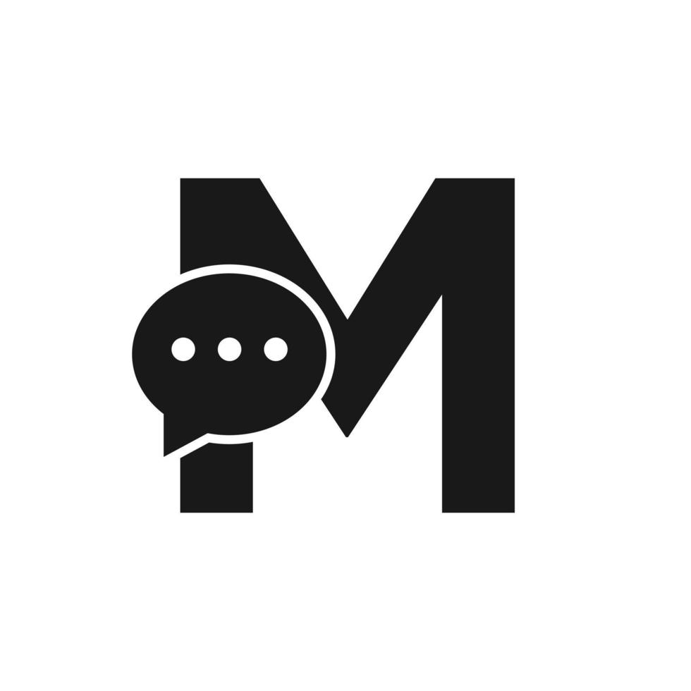 letra m chat comunicar concepto de diseño de logotipo con símbolo de chat de burbuja vector
