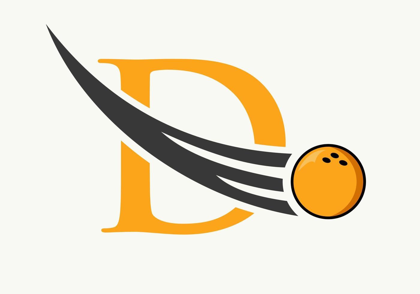 Letter D Bowling Logo. Bowling Ball Symbol With Moving Ball Vector Template