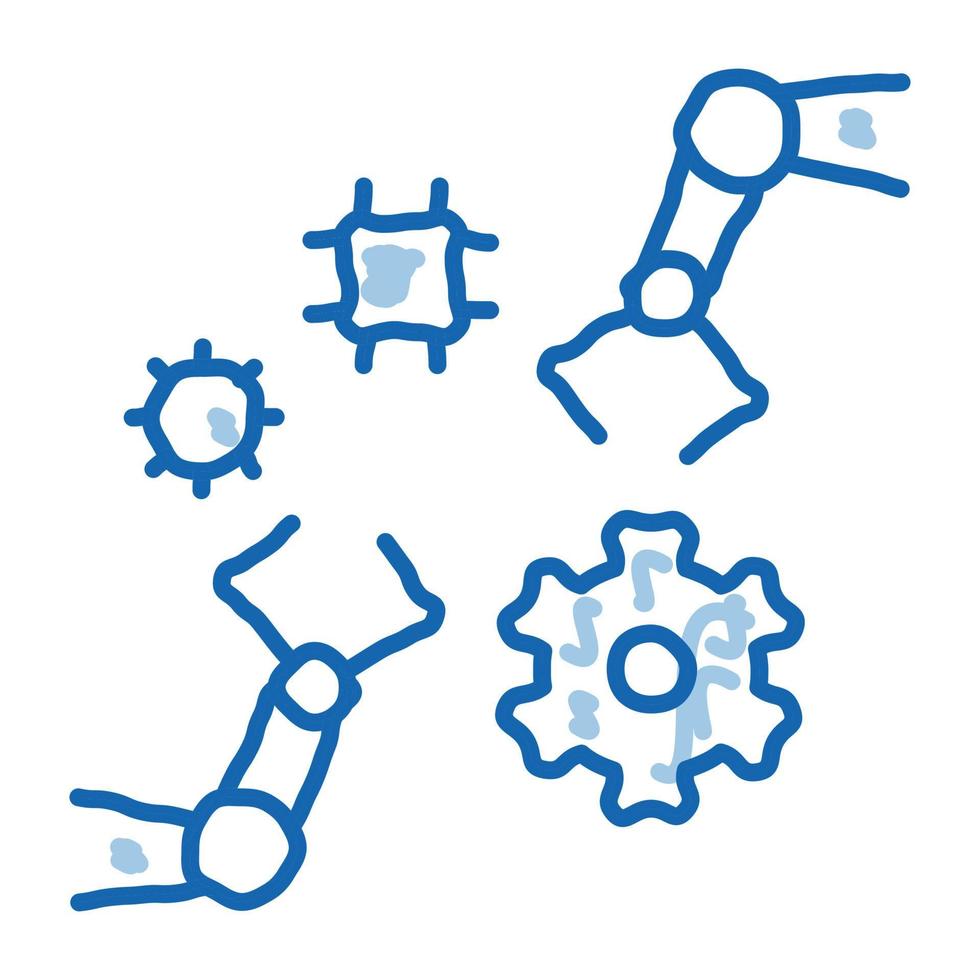 proceso de brazo robótico de aprendizaje automático icono de doodle ilustración dibujada a mano vector