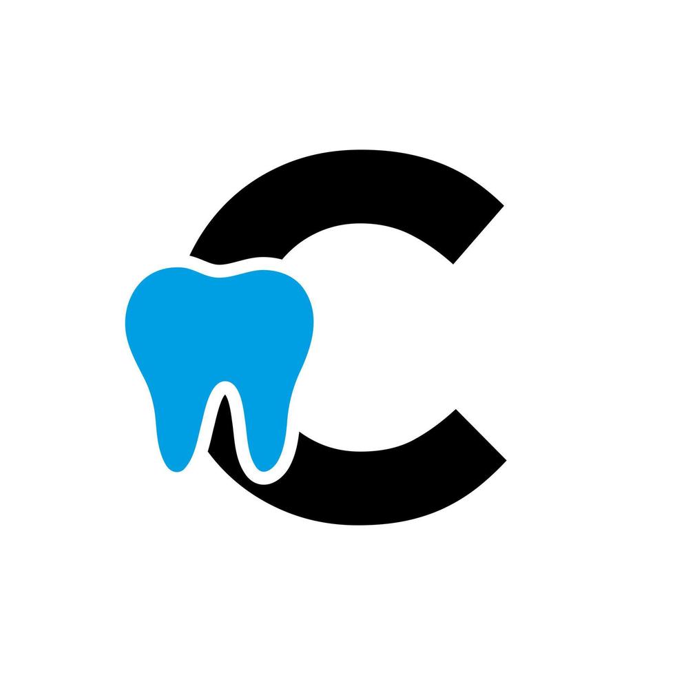 concepto de logotipo dental de letra c con plantilla de vector de símbolo de dientes