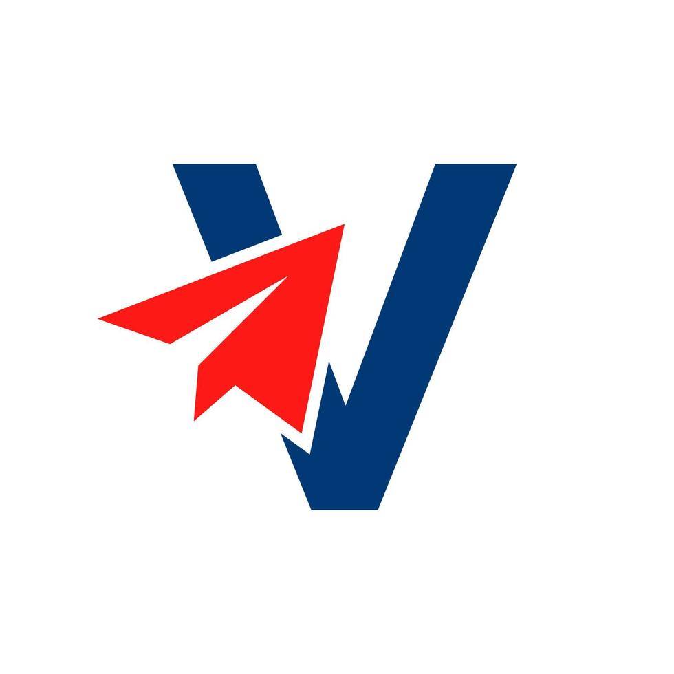 concepto de logotipo de viaje de letra v con plantilla de vector de icono de avión de papel