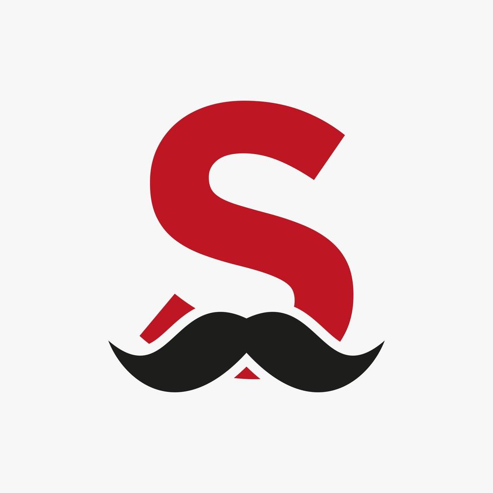 diseño del logo de la barbería de la letra s. logotipo de peluquero para estilo de bigote y símbolo de moda vector