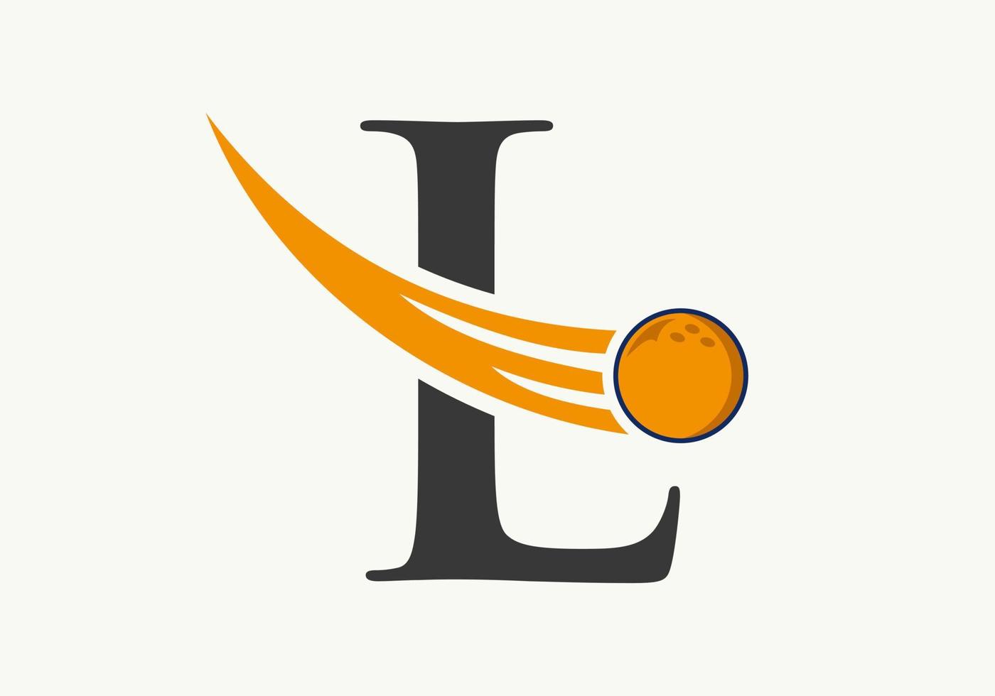 Letter L Bowling Logo. Bowling Ball Symbol With Moving Ball Vector Template