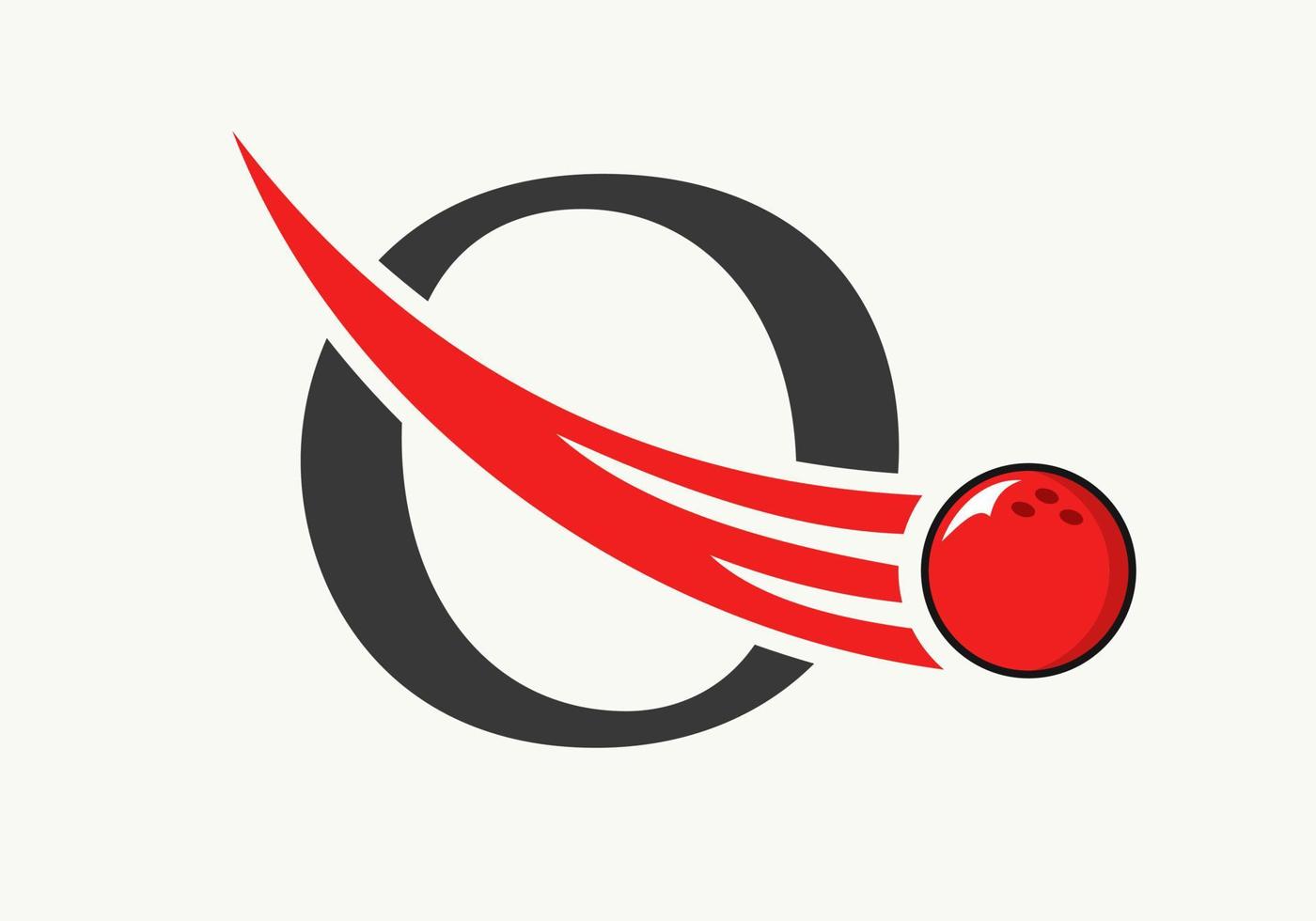 logotipo de la letra o bolos. símbolo de bola de bolos con plantilla de vector de bola en movimiento