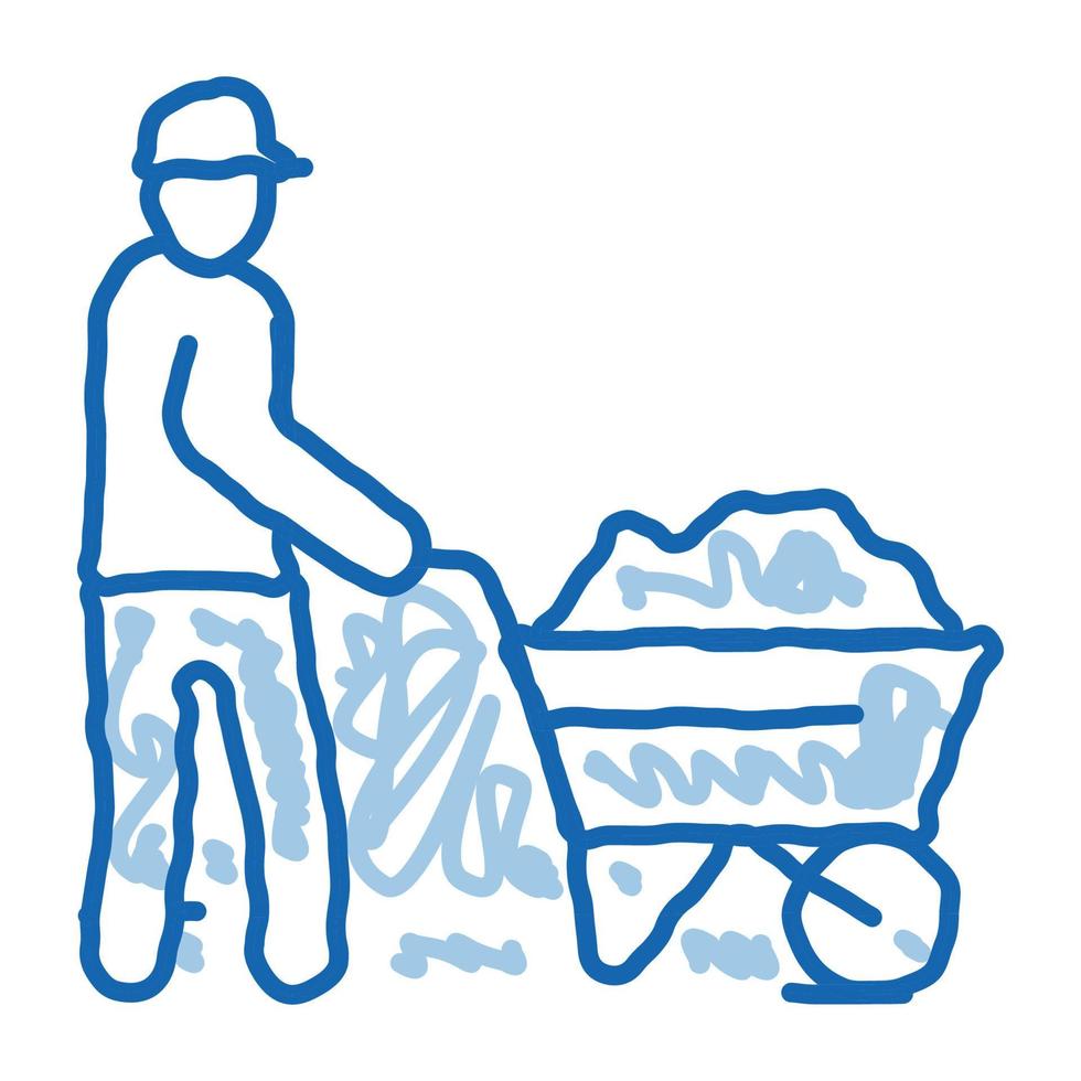 worker with cart doodle icon hand drawn illustration vector