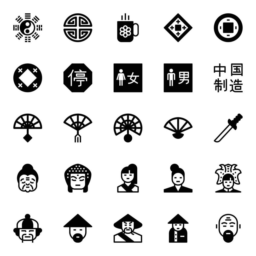 Glyph icons for Chinese culture. vector