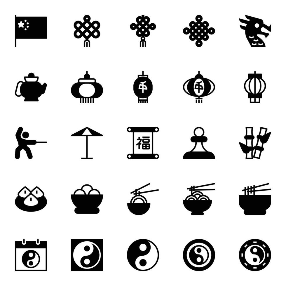 Glyph icons for Chinese culture. vector