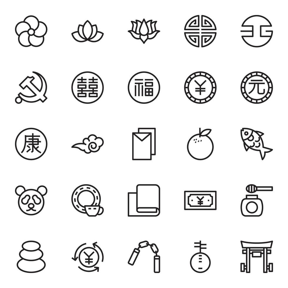 Outline icons for Chinese culture. vector