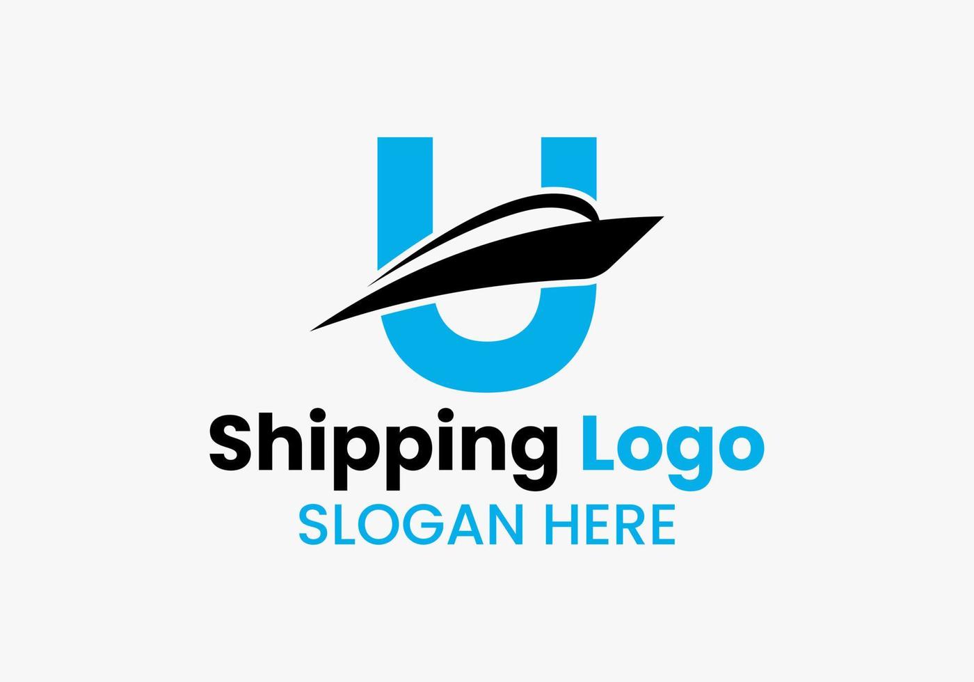 Letter U Shipping Logo Sailboat Symbol. Nautical Ship Sailing Boat Icon vector