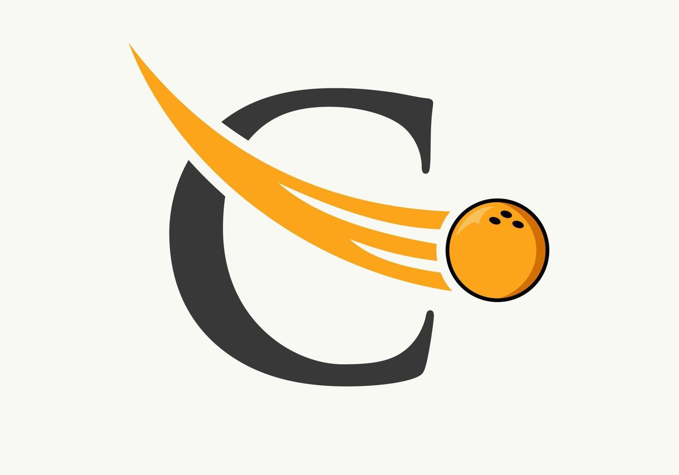 Letter C Bowling Logo. Bowling Ball Symbol With Moving Ball Vector Template