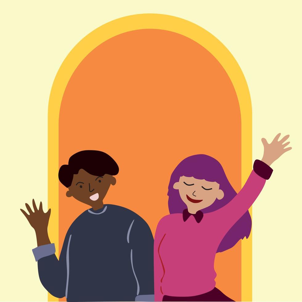 Hand Drawn Illustration of People with Happy Face vector