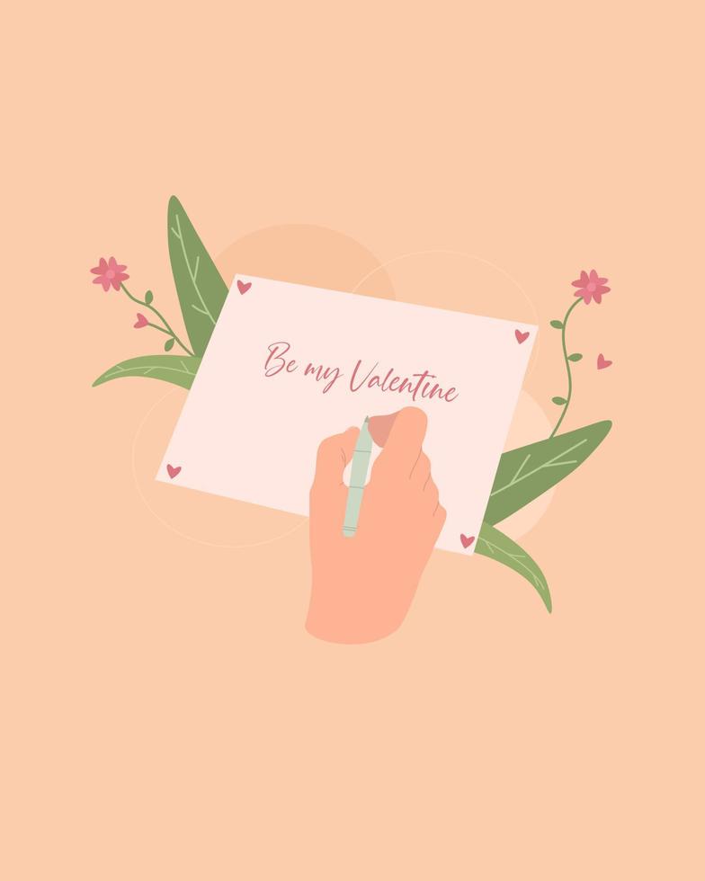 Valentines Day greeting card with flowers. Vector illustration.