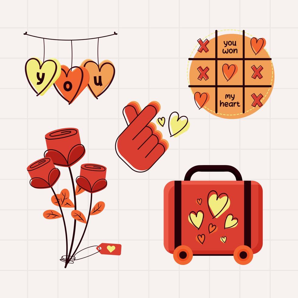 colecciones de elementos de doodle del día de san valentín en ilustración plana vector