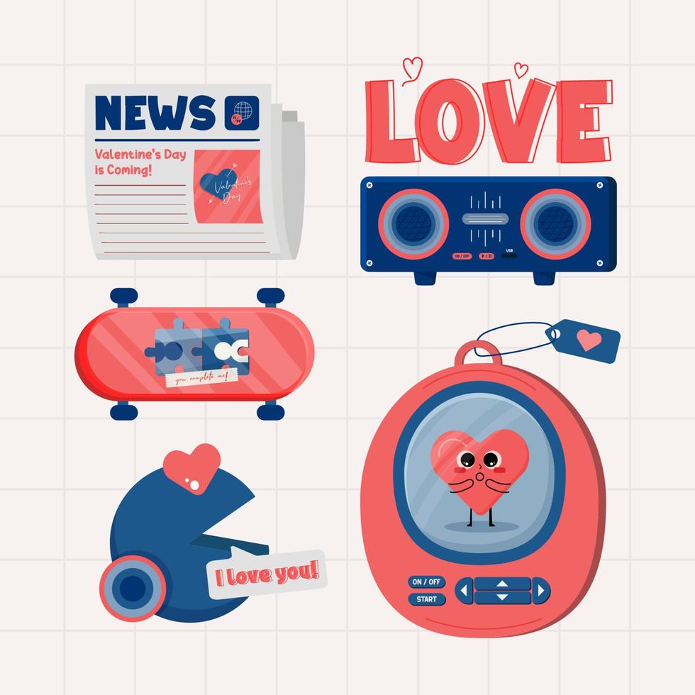 Valentines Day Retro Vintage Element Collections in Flat Illustration vector