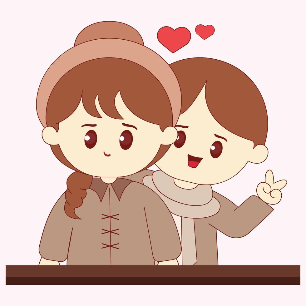 Illustration of cute Couple of Lovers cartoon character with cute photo pose on Valentine's day vector