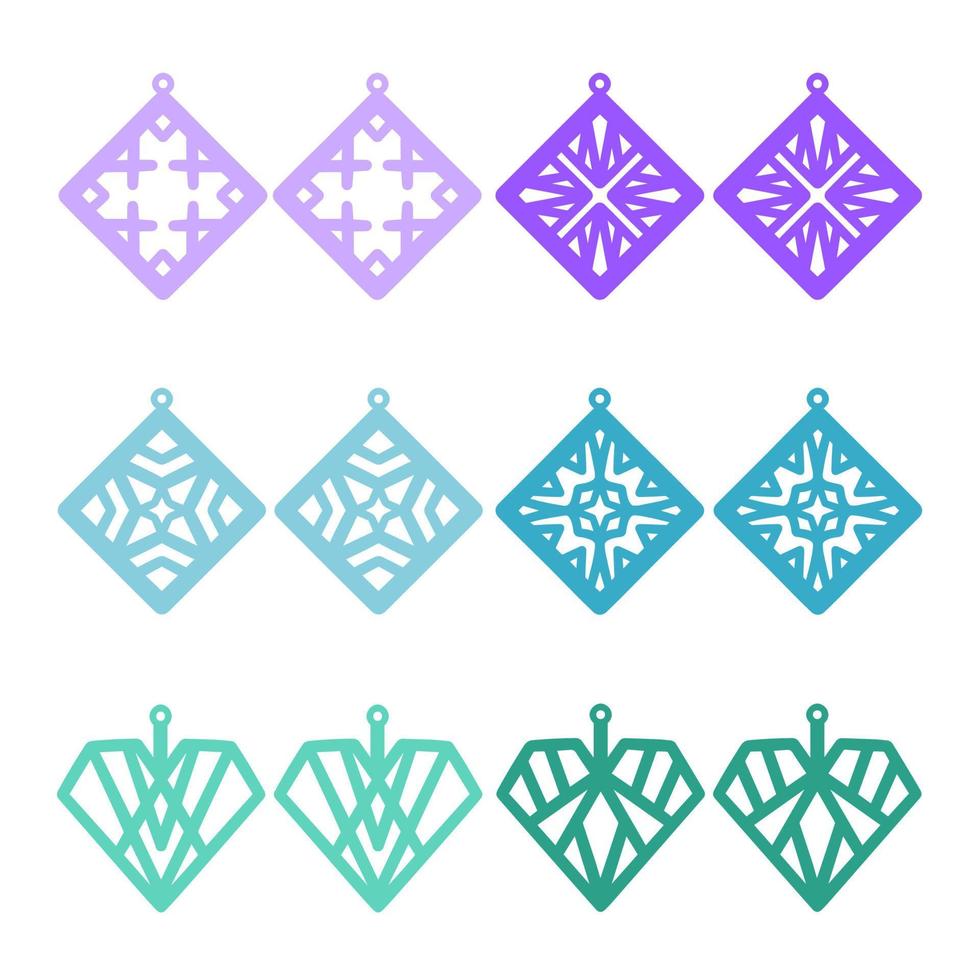 A collection of Earrings templates with geometric and abstract shapes. Isolated stencils pattern suitable for handmade work, laser cutting and printing. Jewelry Template. vector