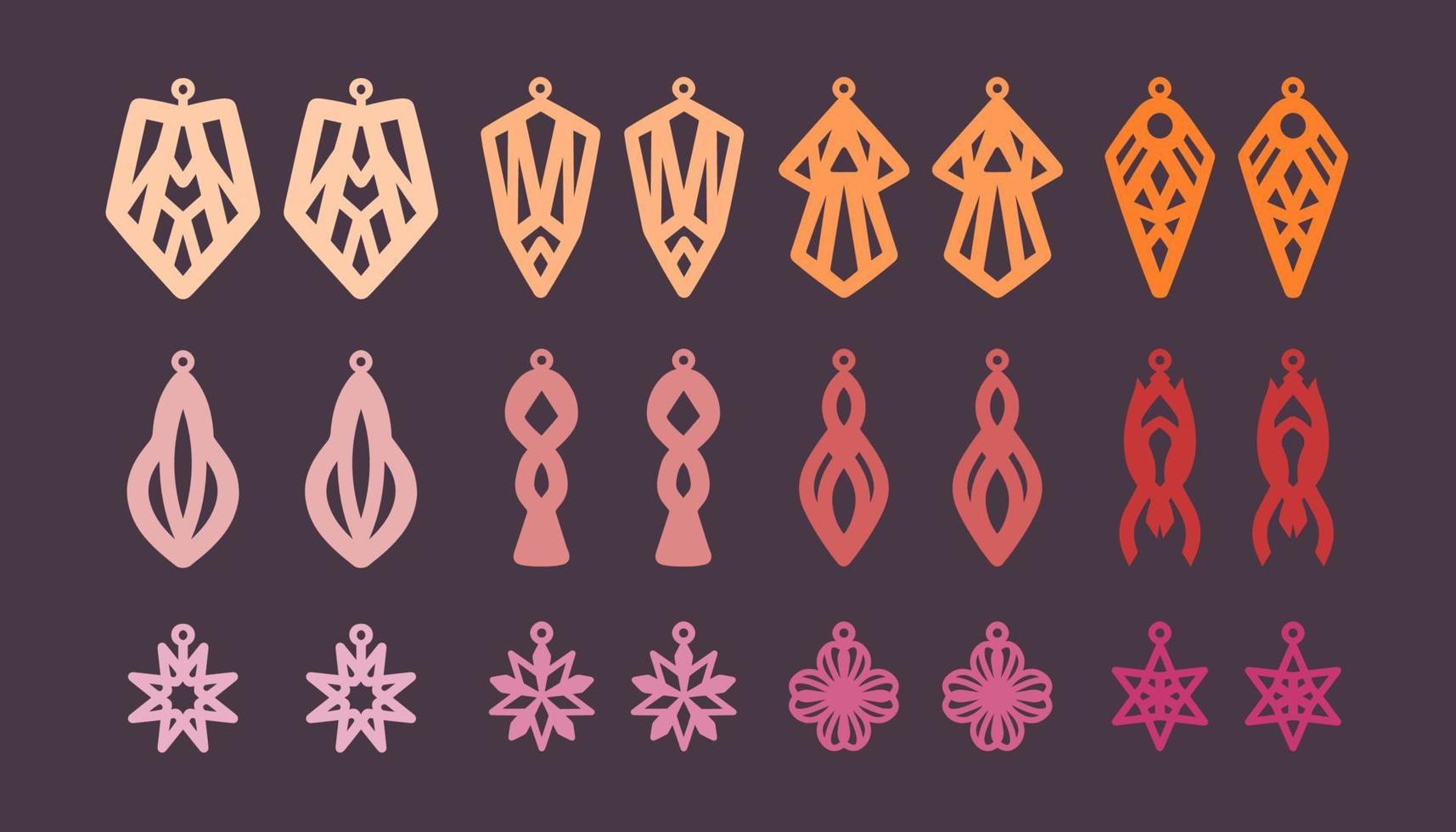 A collection of Earrings templates with geometric and abstract shapes. Isolated stencils pattern suitable for handmade work, laser cutting and printing. Jewelry Template.. vector