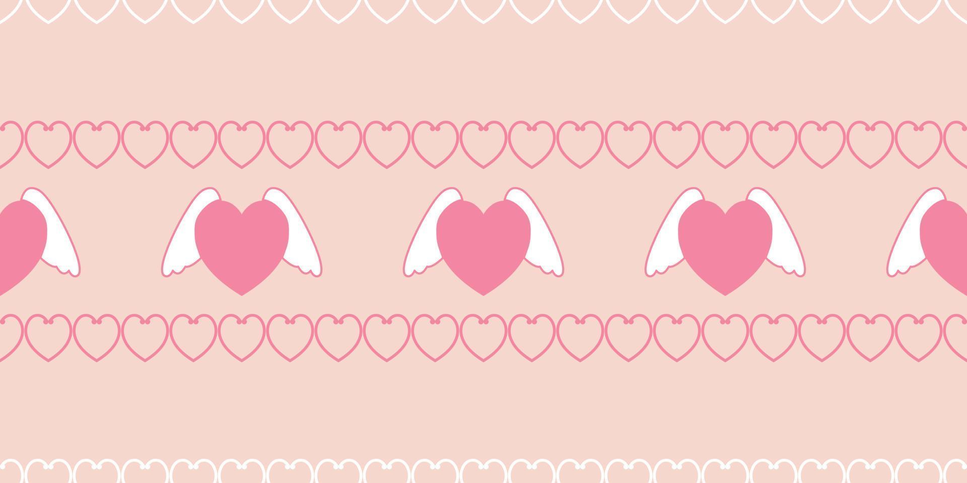 Beautiful pattern pink. Heart with a wings cartoon illustration. heart fly with angel wings in doodle style. cute heart for decorating the wedding card for valentine's day, love concept. vector