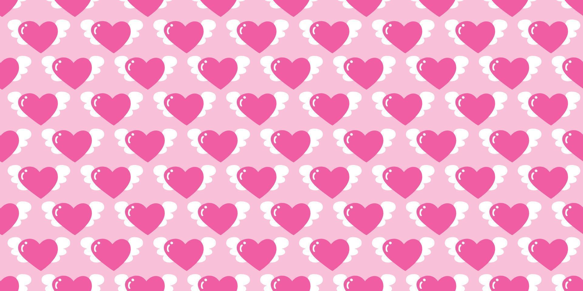 hermoso patrón rosa. corazón con una ilustración de dibujos animados de alas. mosca del corazón con alas de ángel en estilo garabato. lindo corazón para decorar la tarjeta de boda para el día de san valentín, concepto de amor. vector