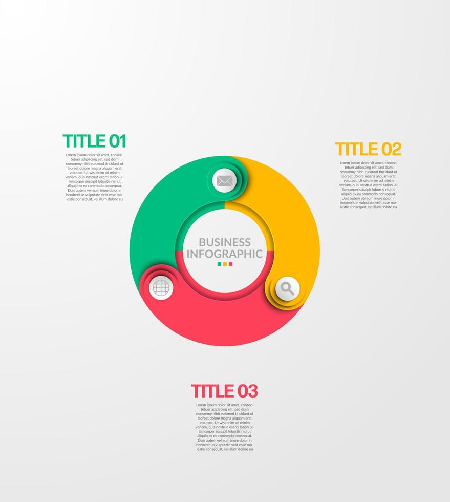 infografía de círculo vectorial, diagrama de ciclo, gráfico, gráfico de presentación. concepto de infografía empresarial con 3 opciones, partes y pasos. procesos infográficos de negocios. concepto creativo para infografía vector