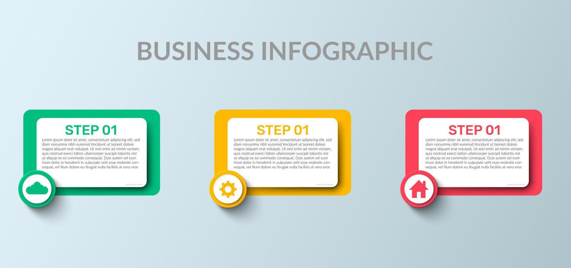 infografía de negocios. plantilla infográfica moderna. diagrama abstracto con 3 pasos, opciones, partes o procesos. plantilla de negocio vectorial para presentación. concepto creativo para infografía vector