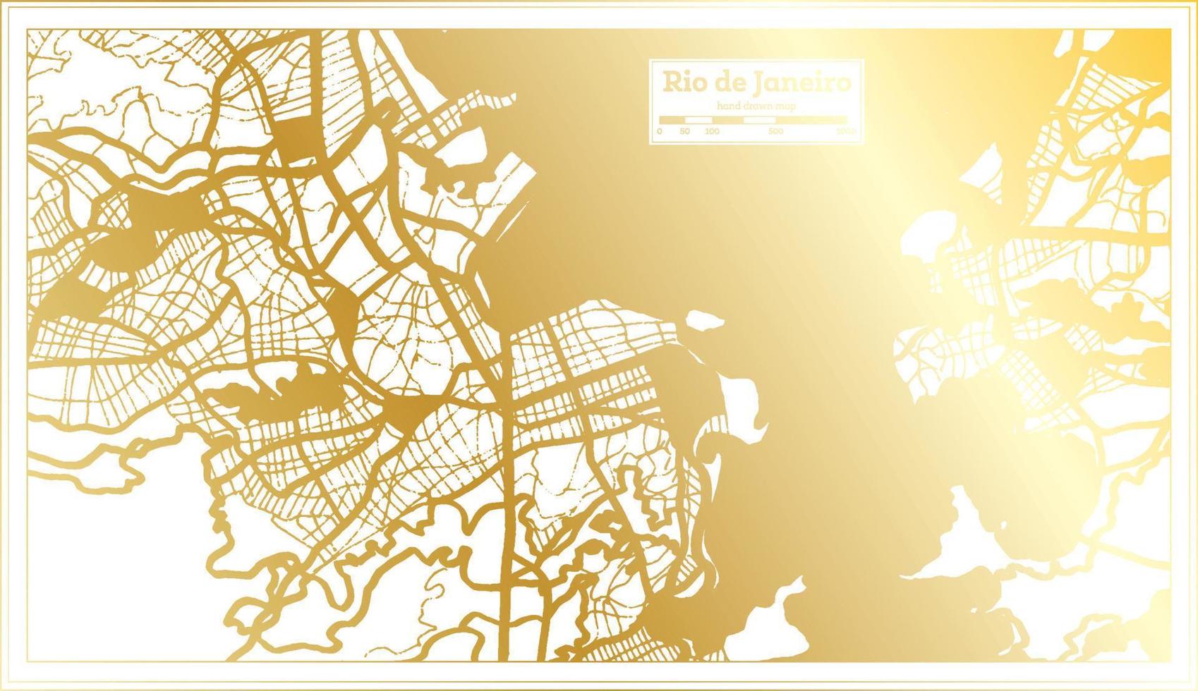 Rio de Janeiro Brazil City Map in Retro Style in Golden Color. Outline Map. vector