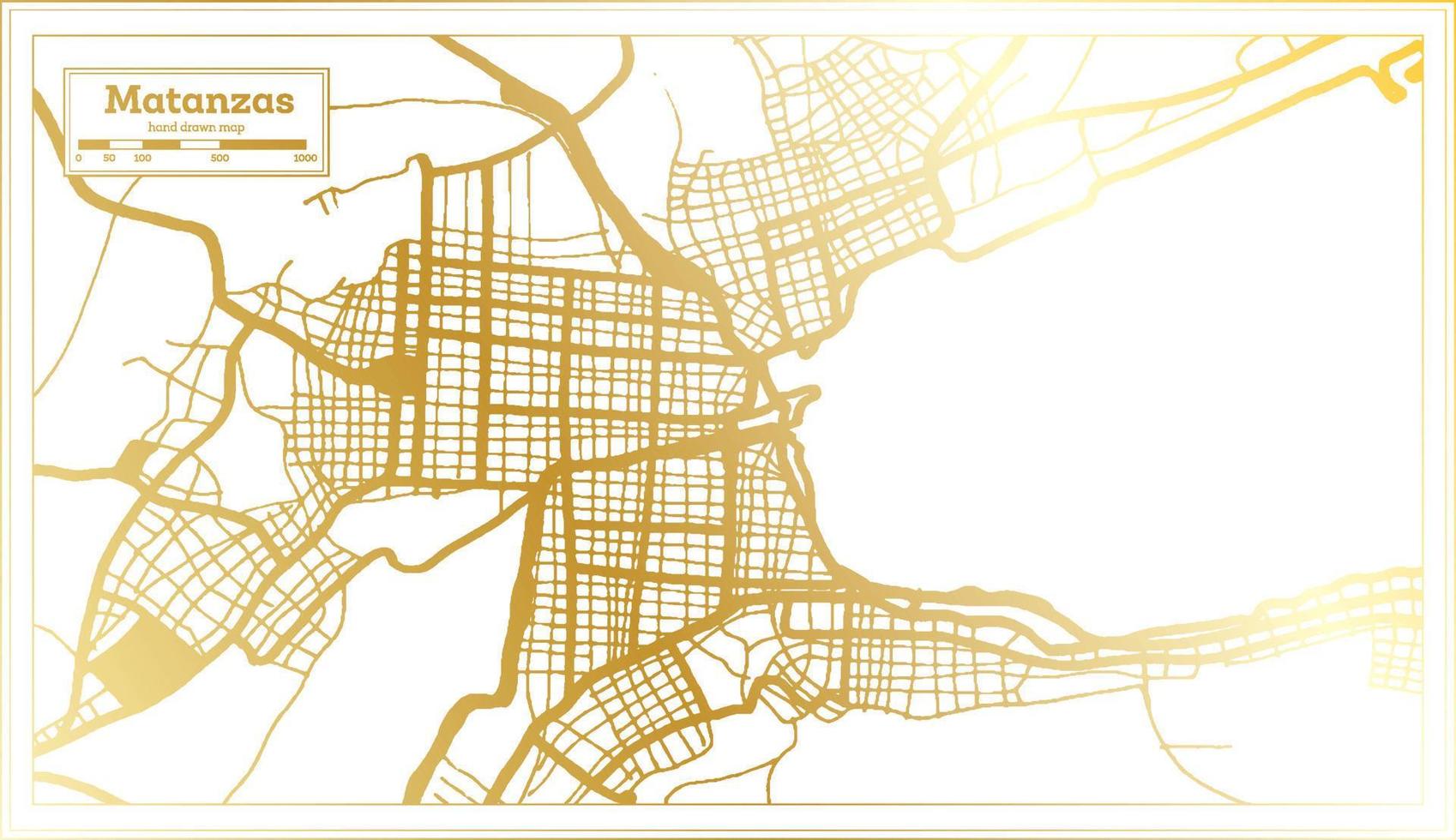 mapa de la ciudad de matanzas cuba en estilo retro en color dorado. esquema del mapa. vector