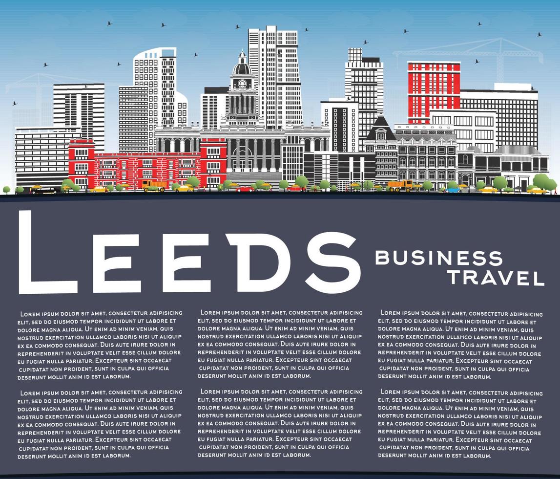 Leeds UK City Skyline with Color Buildings, Blue Sky and Copy Space. vector