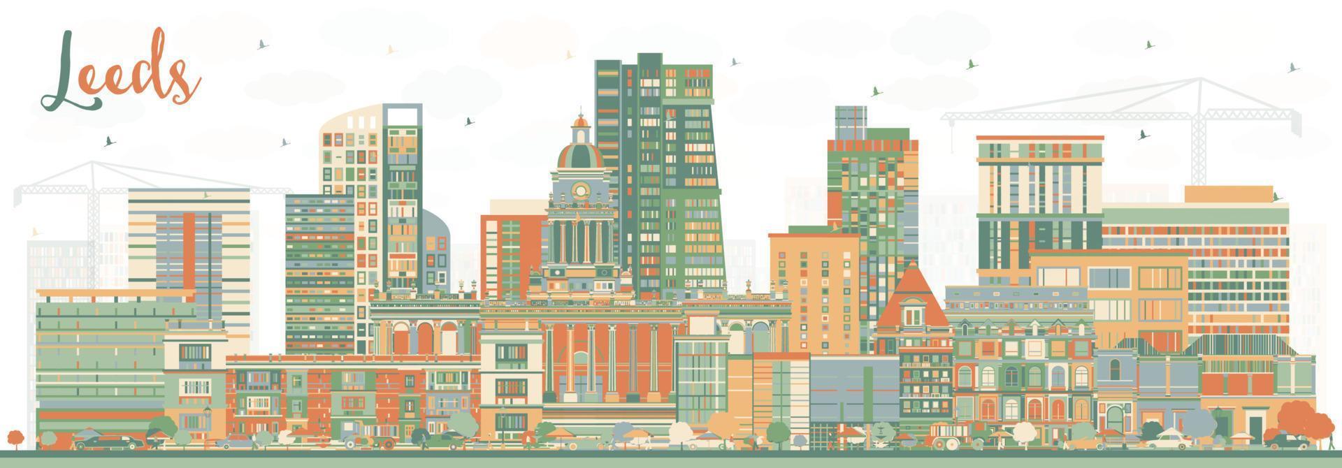 Leeds UK City Skyline with Color Buildings. vector