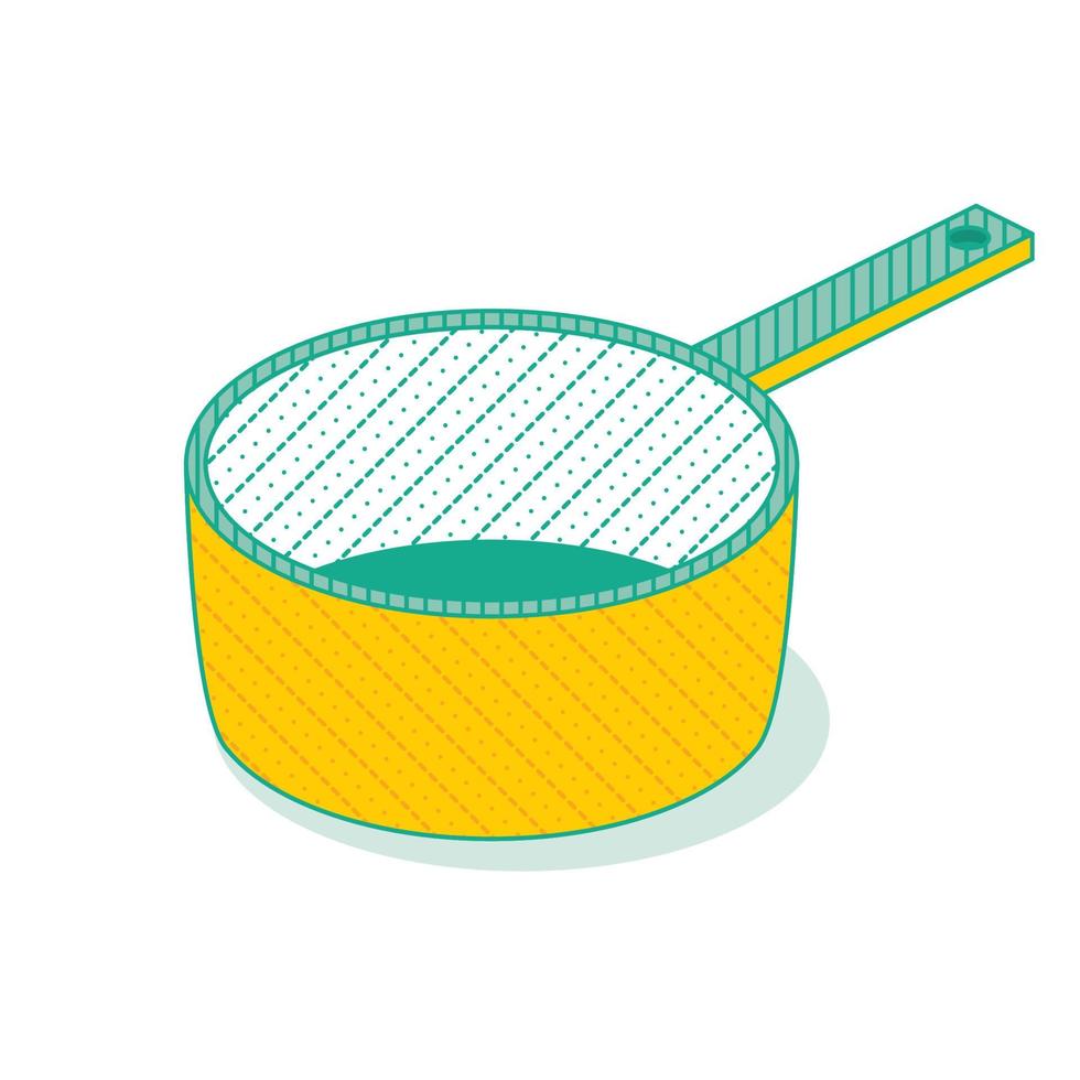 Outline Isometric Saucepan Isolated on White. Kitchen Object. Kitchenware Tool for Cooking. vector