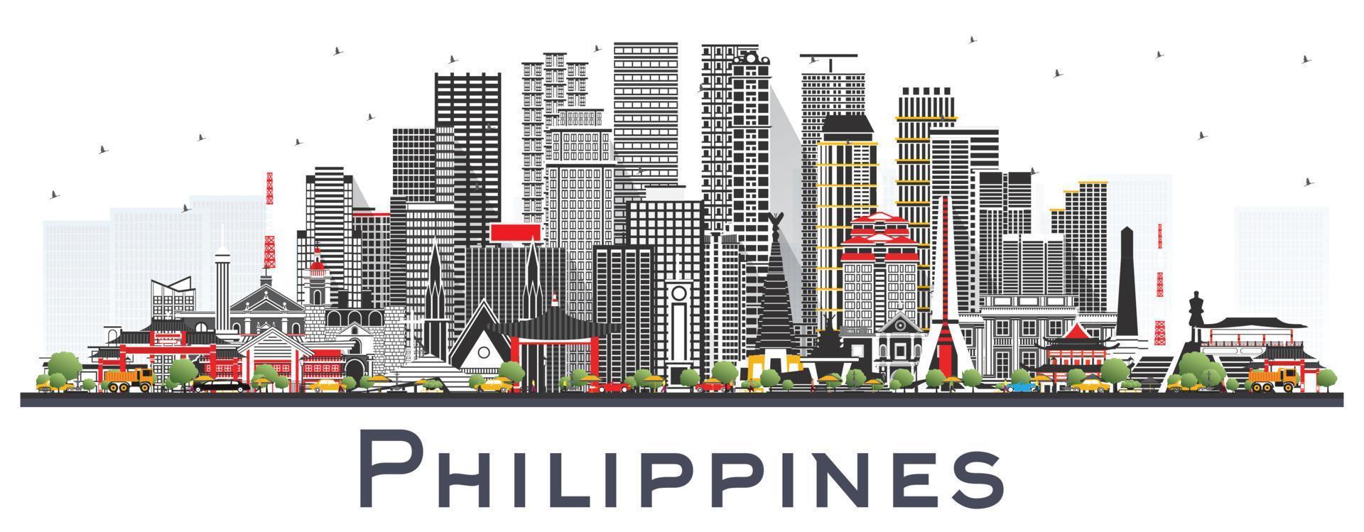 El horizonte de la ciudad de Filipinas con edificios grises aislados en blanco. vector