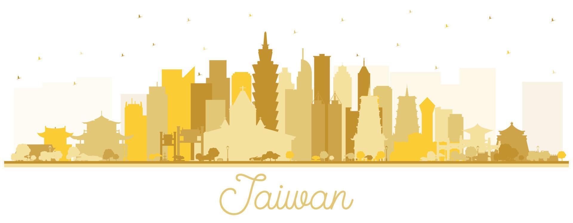 Taiwan City Skyline Silhouette with Golden Buildings Isolated on White. vector