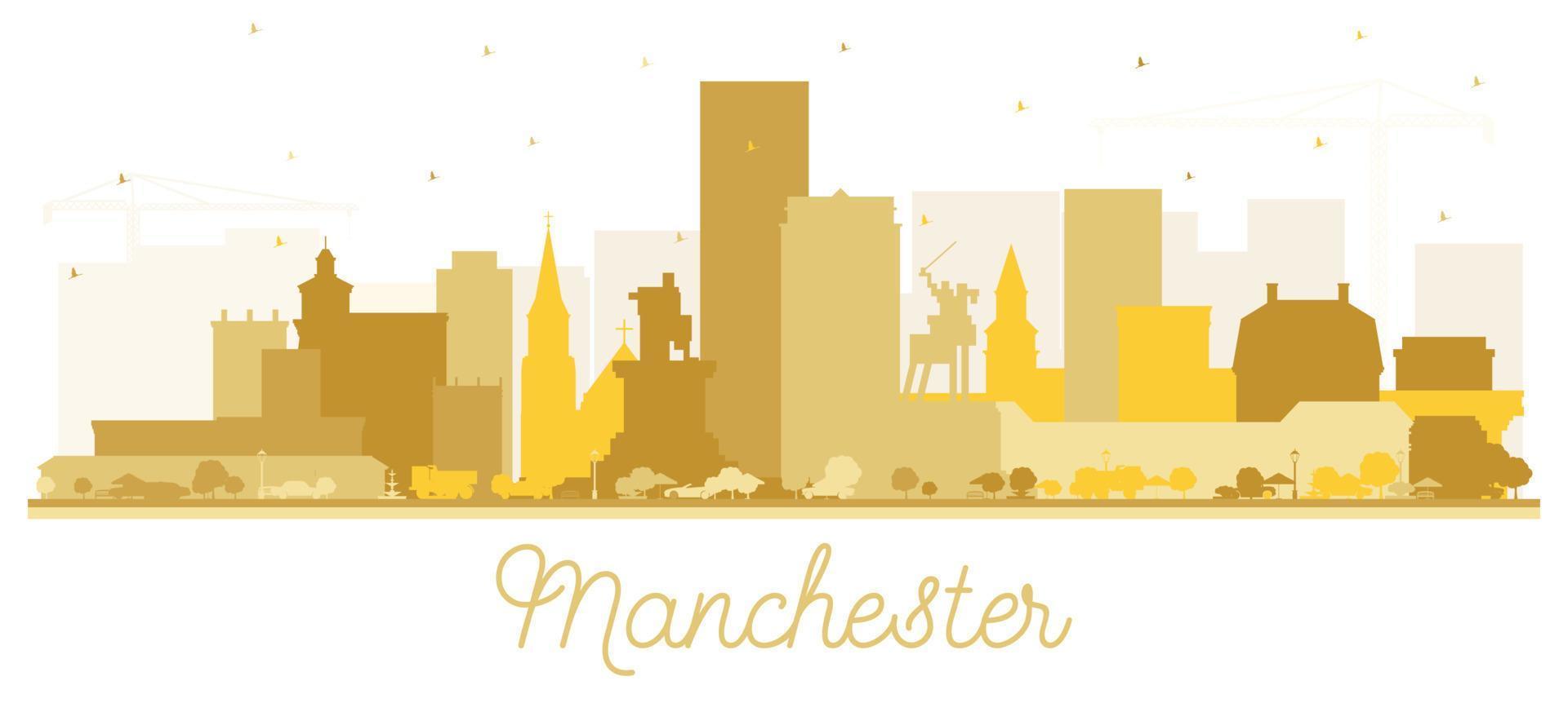 Manchester New Hampshire City Skyline Silhouette with Golden Buildings Isolated on White. vector