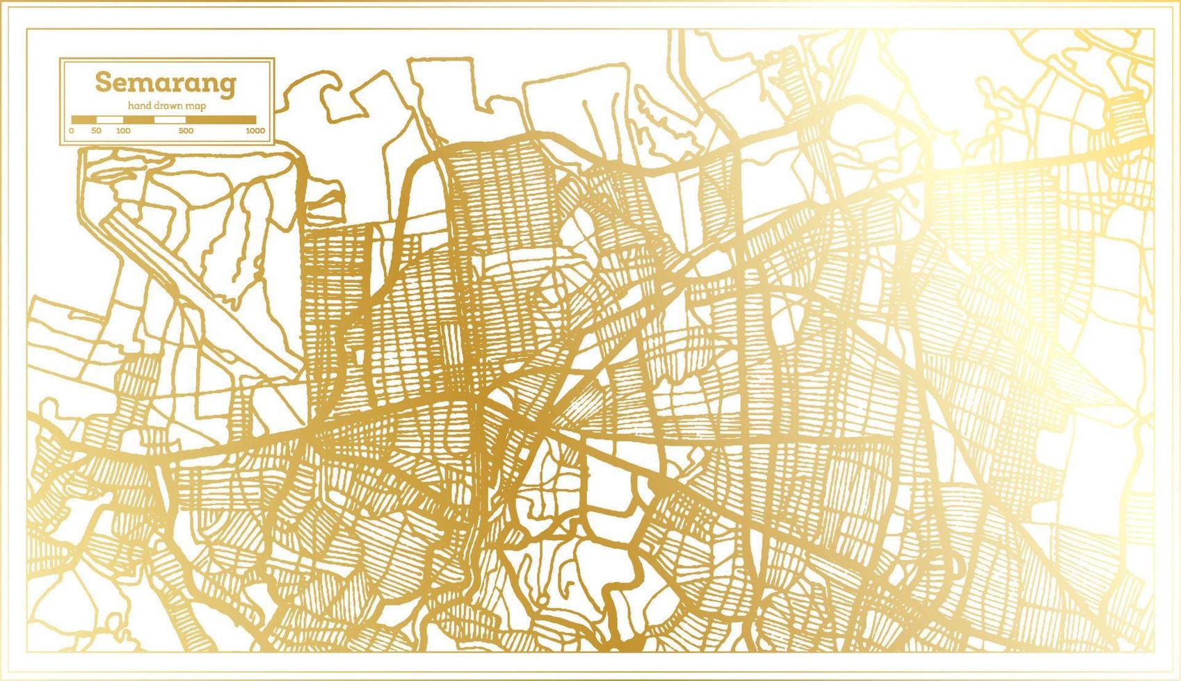 mapa de la ciudad de semarang indonesia en estilo retro en color dorado. esquema del mapa. vector