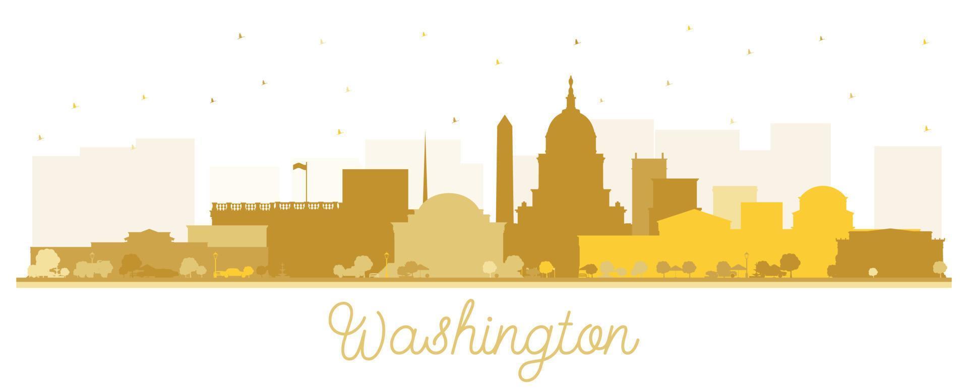 Washington DC USA City Skyline Silhouette with Golden Buildings Isolated on White. vector